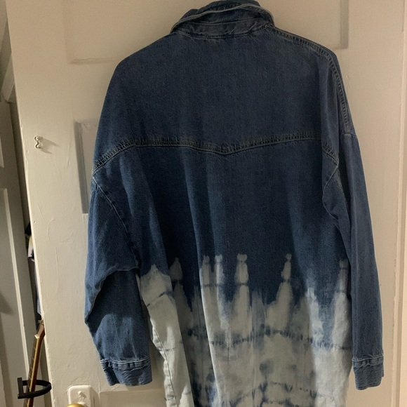 Zara Oversized Denim Tie Dye Distressed Shirt Overshirt jean shirt size large - Picture 5 of 5